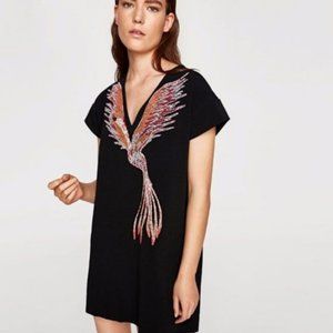 Zara Black Shift Dress with Bird